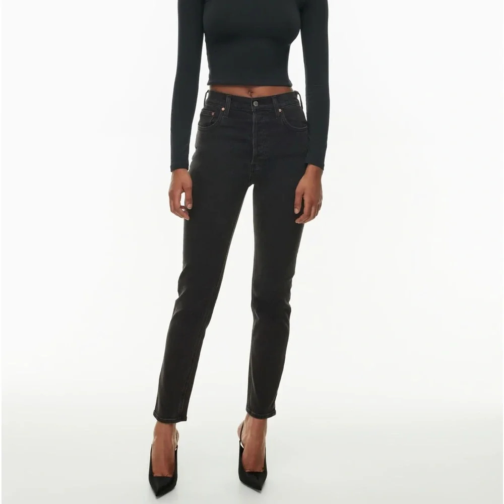 Denim Forum The Yoko High‎ Rise Slim Skinny Button Fly Jeans Black